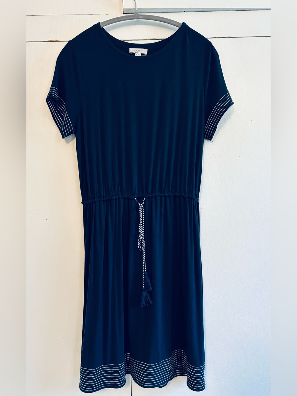 Ann Taylor LOFT Simple Navy Short Sleeve Knit Dress